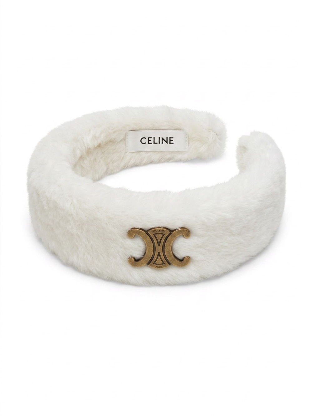 Cream Faux Fur Headband with Gold Double Motif
